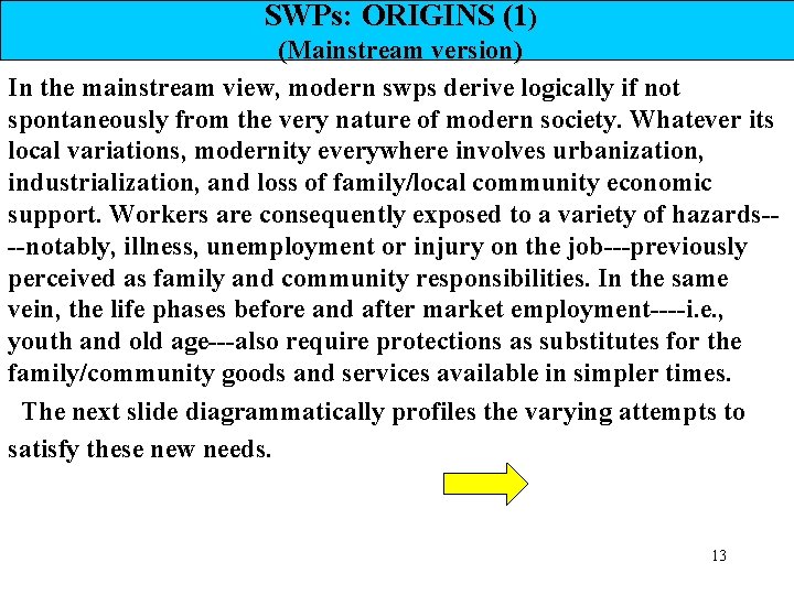 SWPs: ORIGINS (1) (Mainstream version) In the mainstream view, modern swps derive logically if