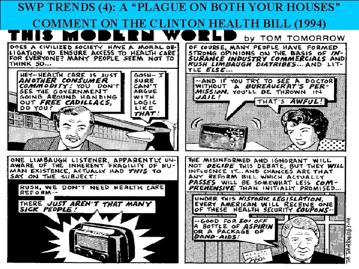 SWP TRENDS (4): A “PLAGUE ON BOTH YOUR HOUSES” COMMENT ON THE CLINTON HEALTH