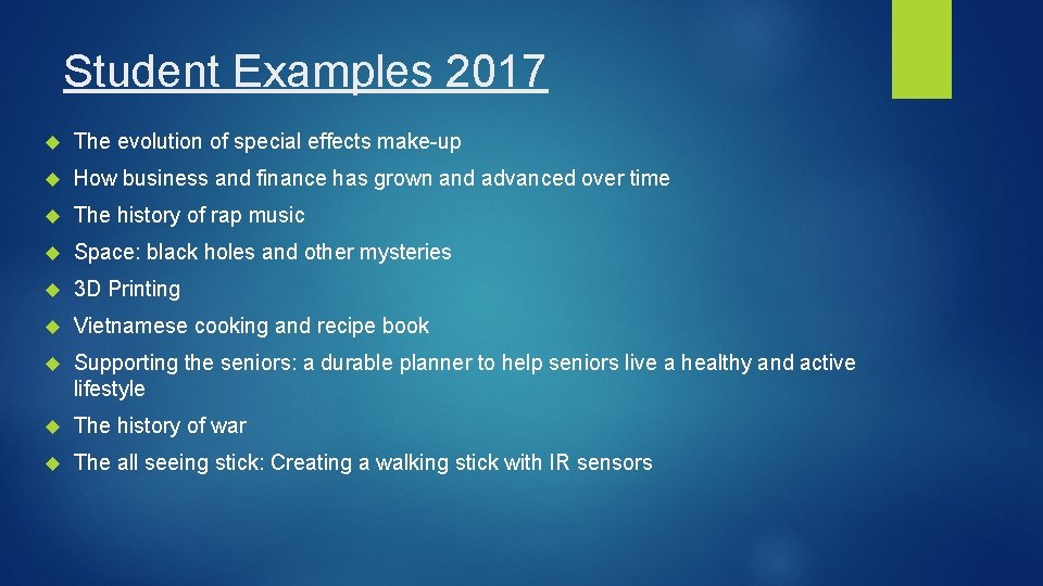 Student Examples 2017 The evolution of special effects make-up How business and finance has