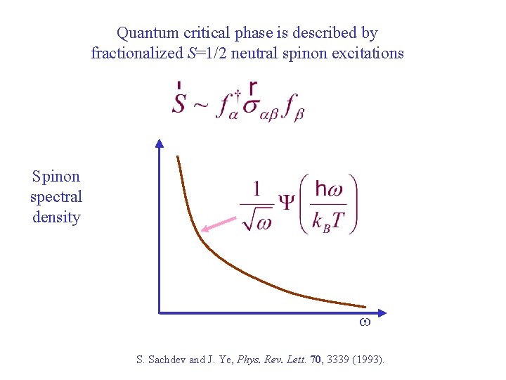 Quantum critical phase is described by fractionalized S=1/2 neutral spinon excitations Spinon spectral density