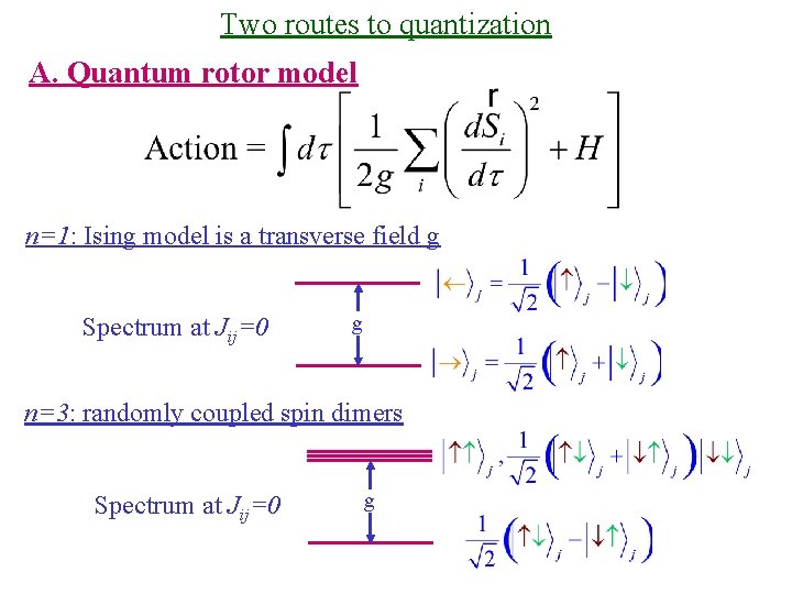 Two routes to quantization A. Quantum rotor model n=1: Ising model is a transverse