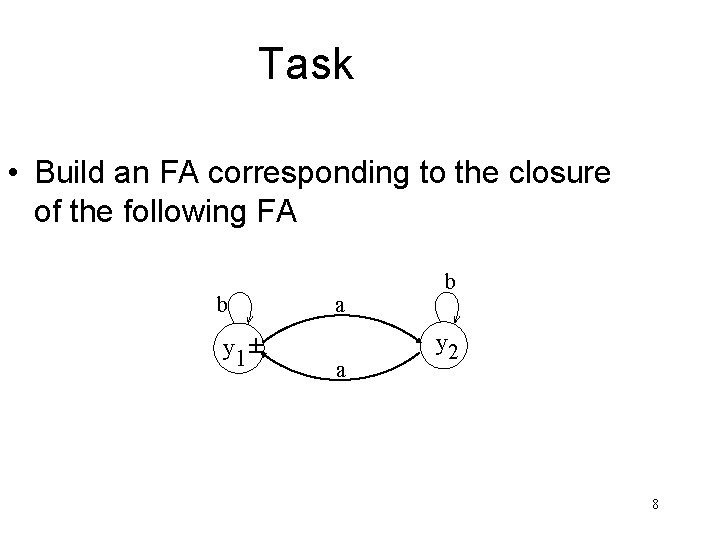 Task • Build an FA corresponding to the closure of the following FA b