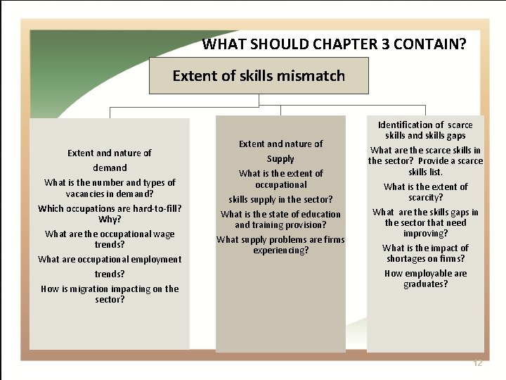 WHAT SHOULD CHAPTER 3 CONTAIN? Extent of skills mismatch Extent and nature of demand