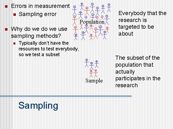 n Errors in measurement n Sampling error Population n Why do we use sampling