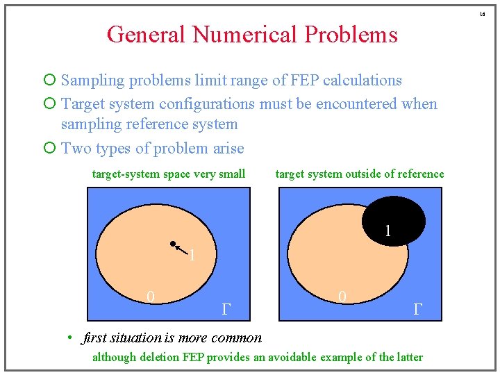 16 General Numerical Problems ¡ Sampling problems limit range of FEP calculations ¡ Target