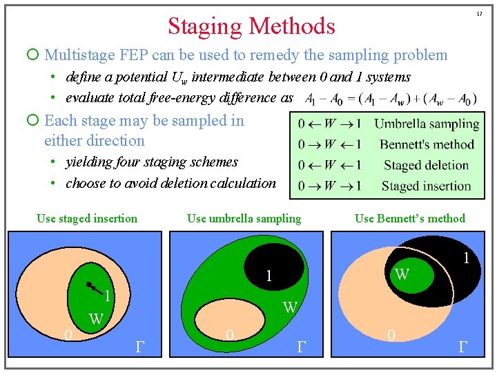 17 Staging Methods ¡ Multistage FEP can be used to remedy the sampling problem