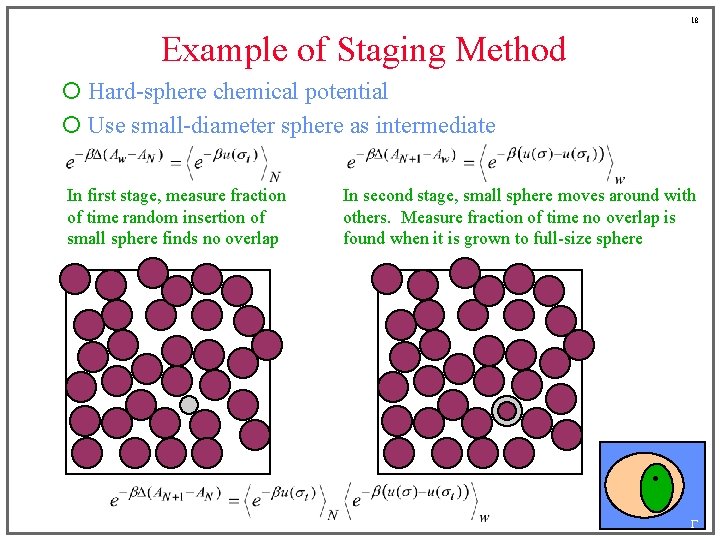 18 Example of Staging Method ¡ Hard-sphere chemical potential ¡ Use small-diameter sphere as