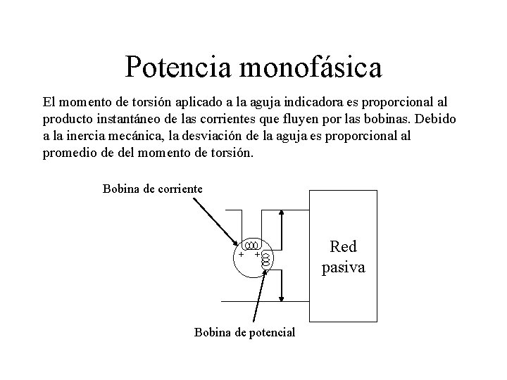 Potencia monofásica El momento de torsión aplicado a la aguja indicadora es proporcional al