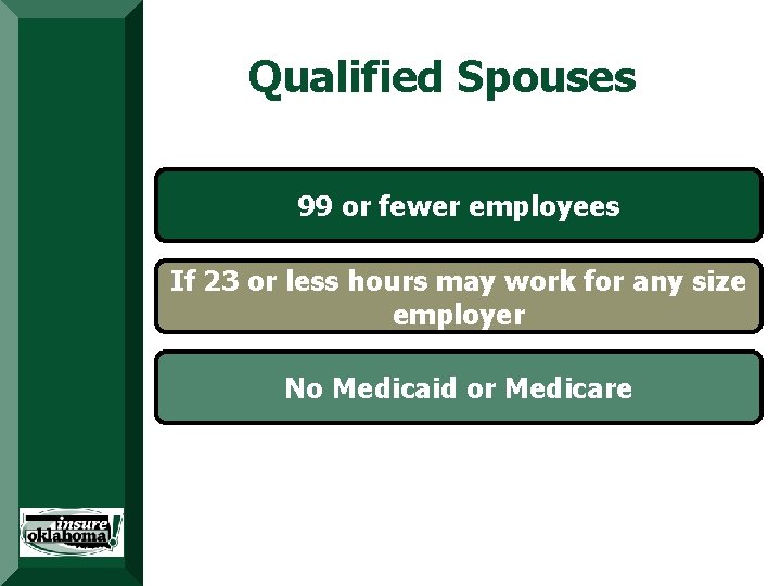 Qualified Spouses 99 or fewer employees If 23 or less hours Targets may work Qualified Spouses 99 or fewer employees If 23 or less hours Targets may work