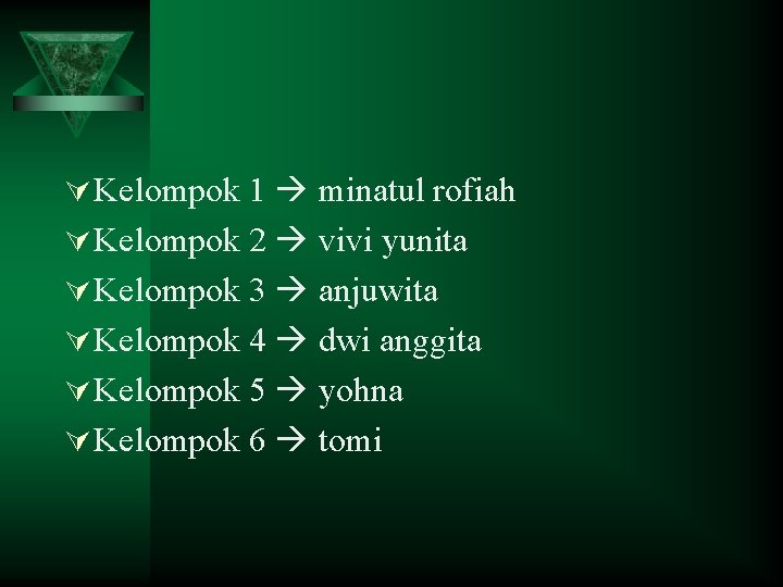 Ú Kelompok 1 minatul rofiah Ú Kelompok 2 vivi yunita Ú Kelompok 3 anjuwita