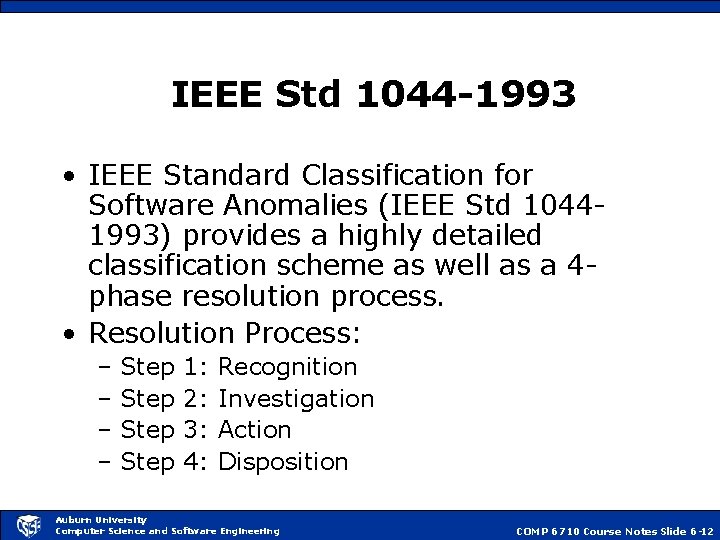 IEEE Std 1044 -1993 • IEEE Standard Classification for Software Anomalies (IEEE Std 10441993)