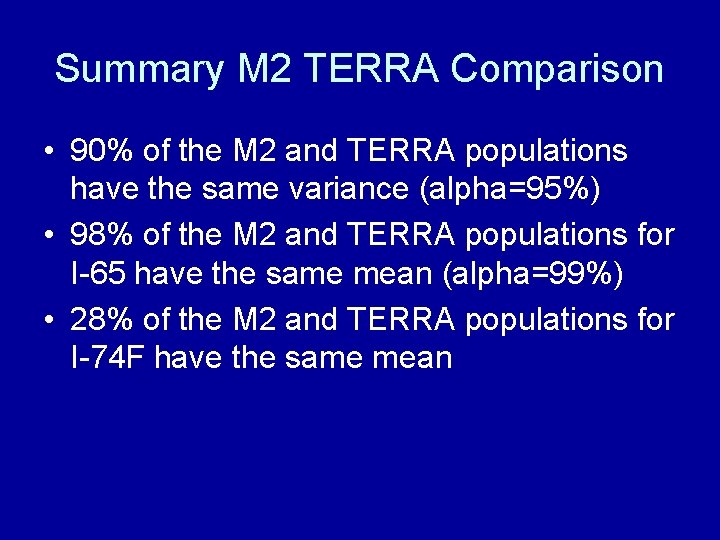 Summary M 2 TERRA Comparison • 90% of the M 2 and TERRA populations