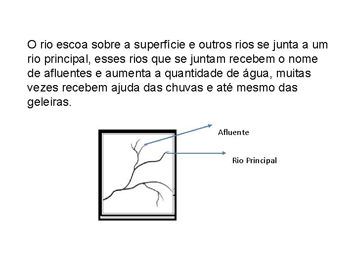 O rio escoa sobre a superfície e outros rios se junta a um rio