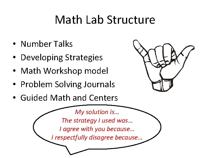 Math Lab Structure • • • Number Talks Developing Strategies Math Workshop model Problem