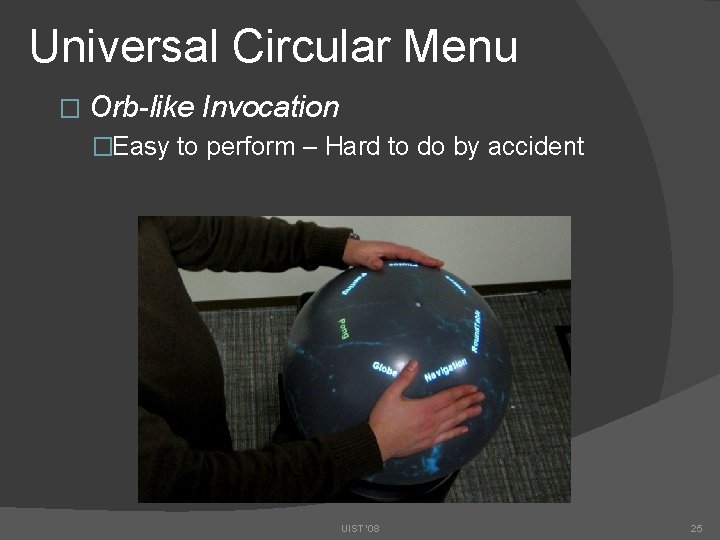 Universal Circular Menu � Orb-like Invocation �Easy to perform – Hard to do by