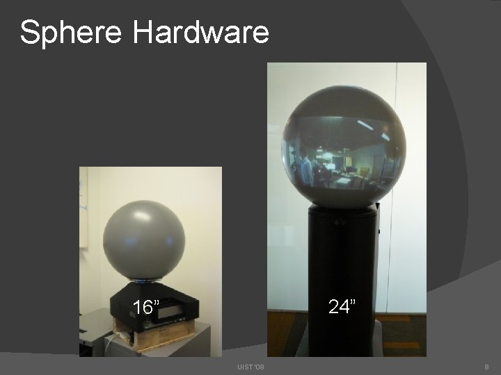 Sphere Hardware 24” 16” UIST '08 8 