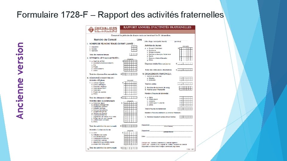 Ancienne version Formulaire 1728 -F – Rapport des activités fraternelles 