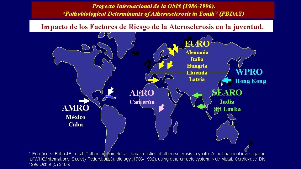 Proyecto Internacional de la OMS (1986 -1996). “Pathobiological Determinants of Atherosclerosis in Youth” (PBDAY)