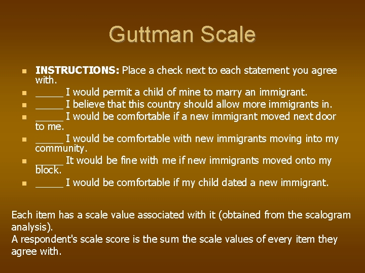 Guttman Scale INSTRUCTIONS: Place a check next to each statement you agree with. _____