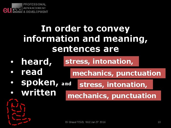  • • In order to convey information and meaning, sentences are stress, intonation,