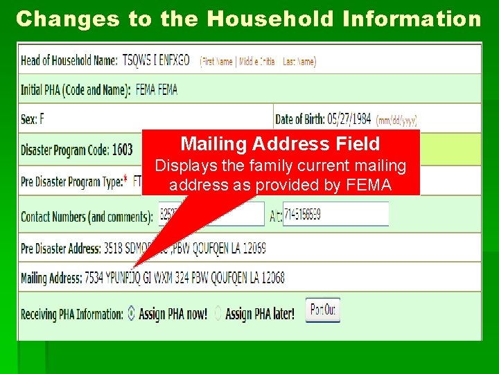Changes to the Household Information Mailing Address Field Displays the family current mailing address