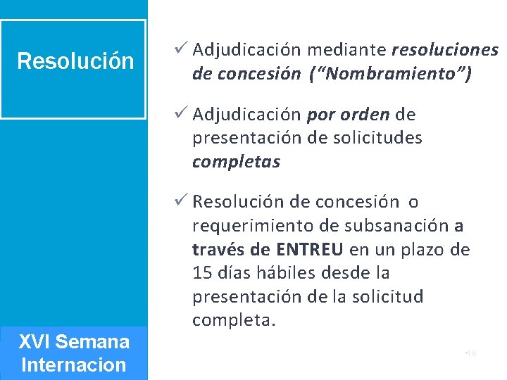 Resolución Adjudicación mediante resoluciones de concesión (“Nombramiento”) Adjudicación por orden de presentación de solicitudes