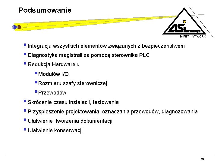 Podsumowanie SAFETY AT WORK § Integracja wszystkich elementów związanych z bezpieczeństwem § Diagnostyka magistrali