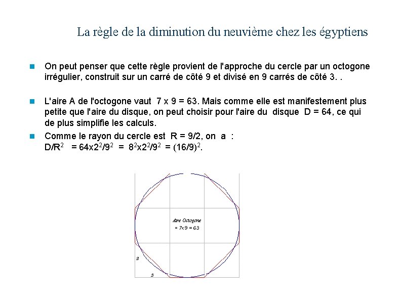 La règle de la diminution du neuvième chez les égyptiens n On peut penser