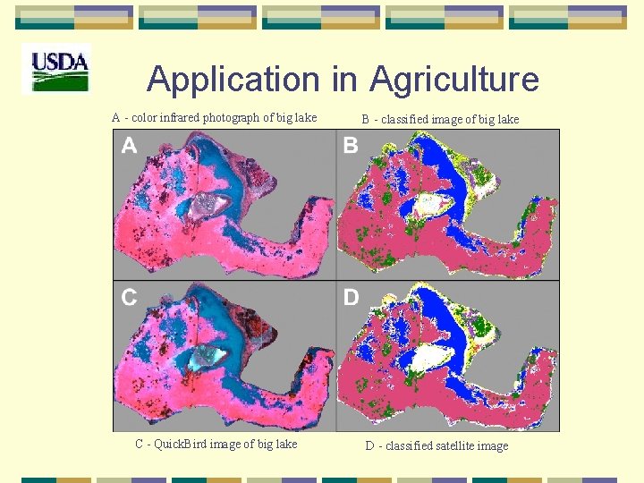 Application in Agriculture A - color infrared photograph of big lake B - classified