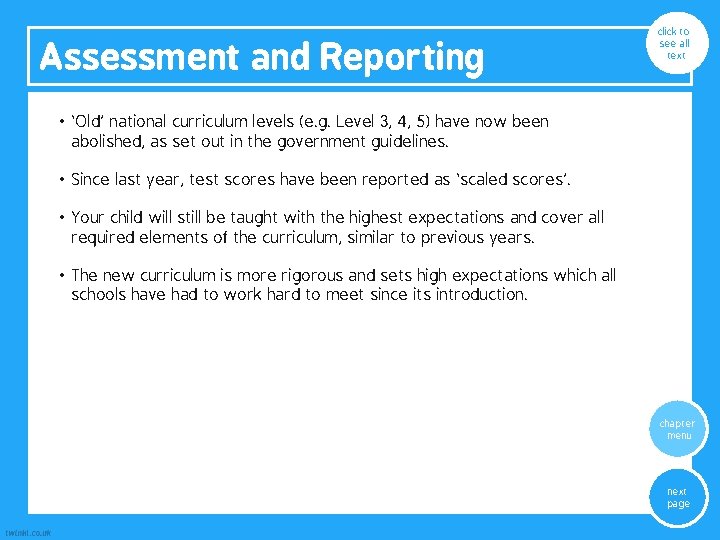 Assessment and Reporting click to see all text • ‘Old’ national curriculum levels (e. Assessment and Reporting click to see all text • ‘Old’ national curriculum levels (e.