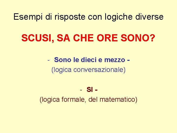 Esempi di risposte con logiche diverse SCUSI, SA CHE ORE SONO? - Sono le