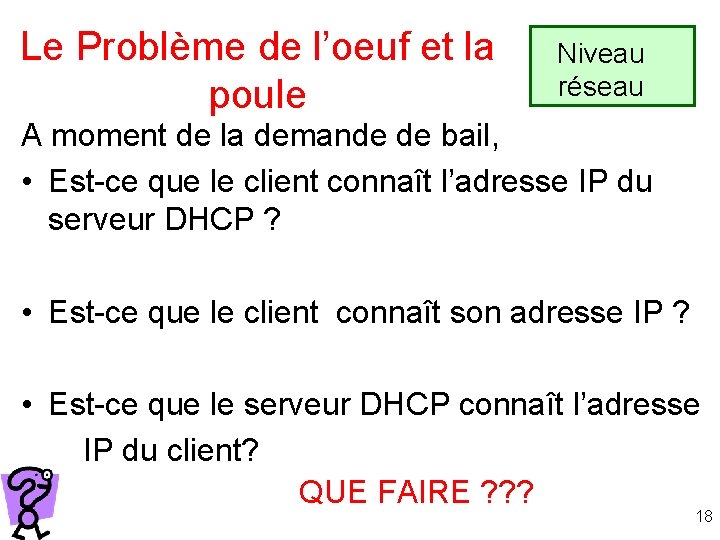 Le Problème de l’oeuf et la poule Niveau réseau A moment de la demande