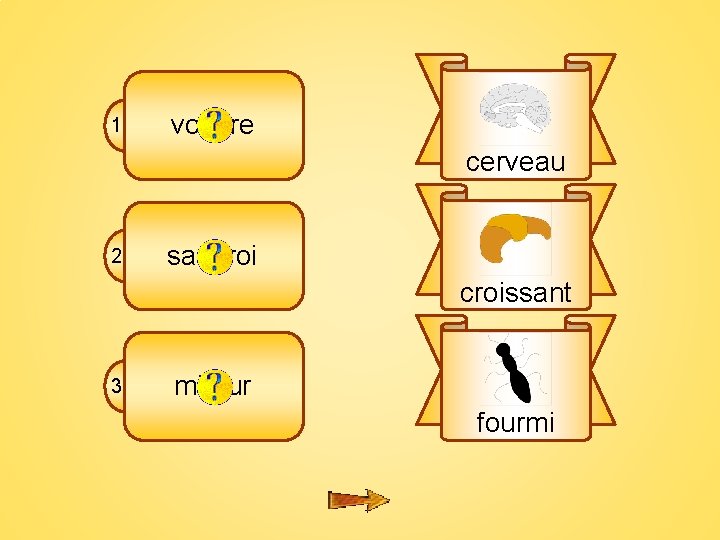 9 B 1 vocère cerveau 2 sancroissant 3 mifourmi 