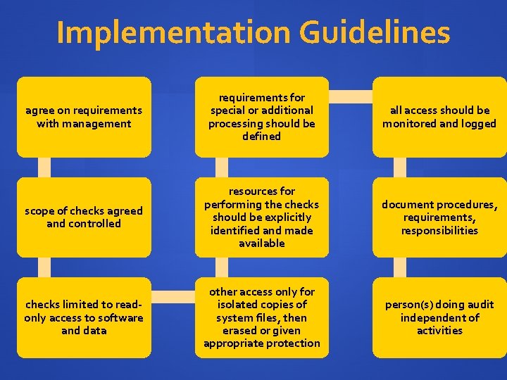 Implementation Guidelines agree on requirements with management requirements for special or additional processing should