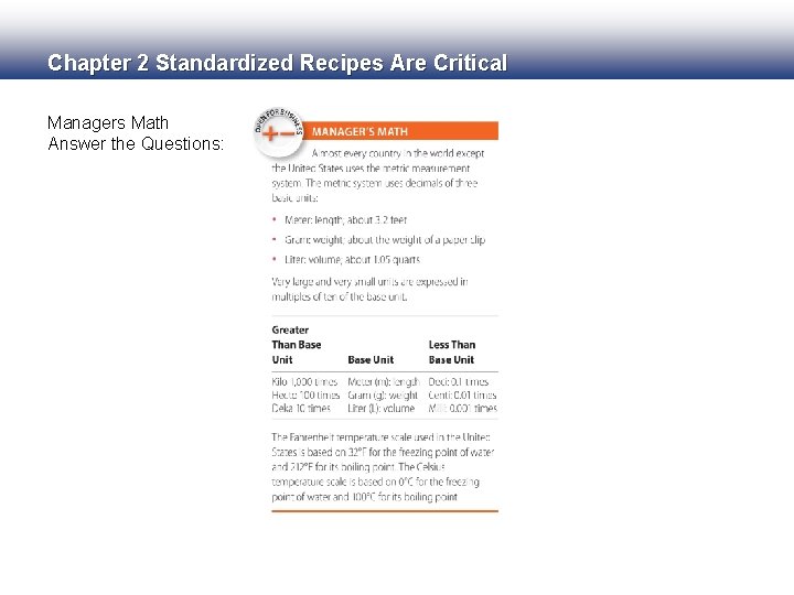 Chapter 2 Standardized Recipes Are Critical Managers Math Answer the Questions: 
