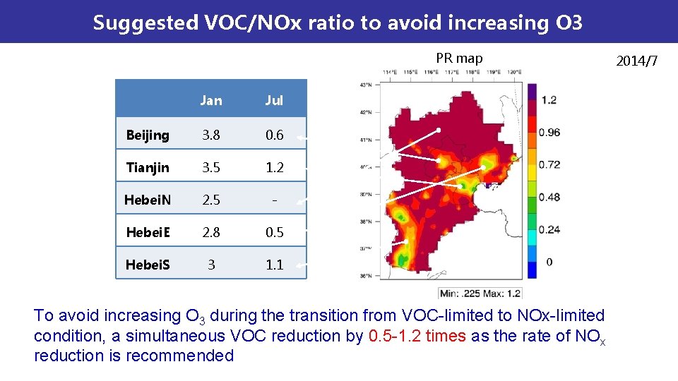 Suggested VOC/NOx ratio to avoid increasing O 3 PR map Jan Jul Beijing 3. Suggested VOC/NOx ratio to avoid increasing O 3 PR map Jan Jul Beijing 3.