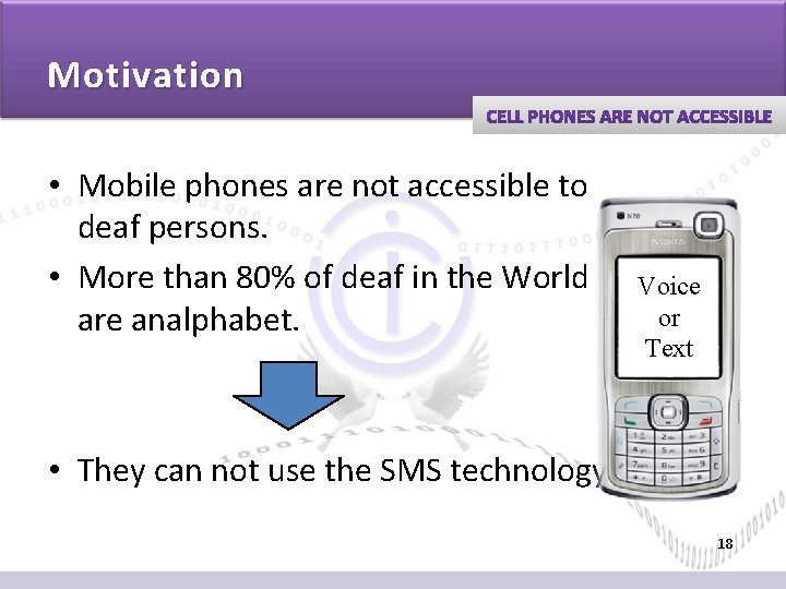 Motivation • Mobile phones are not accessible to deaf persons. • More than 80% Motivation • Mobile phones are not accessible to deaf persons. • More than 80%