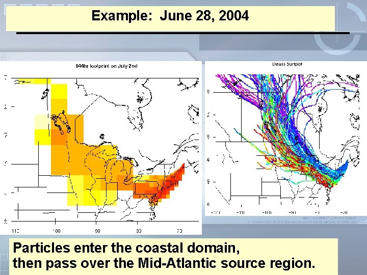 Example: June 28, 2004 Particles enter the coastal domain, then pass over the Mid-Atlantic