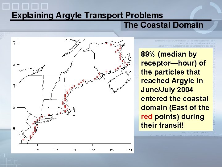 Explaining Argyle Transport Problems The Coastal Domain 89% (median by receptor—hour) of the particles
