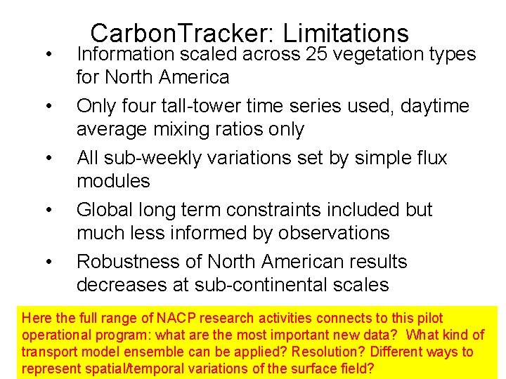  • • • Carbon. Tracker: Limitations Information scaled across 25 vegetation types for