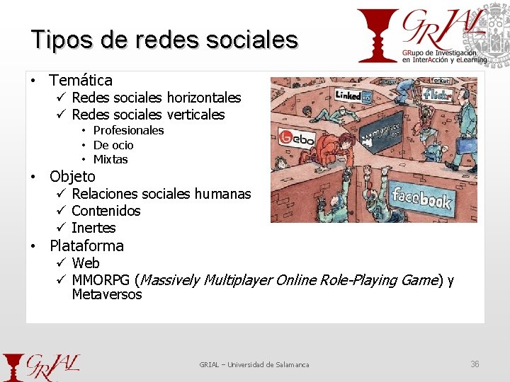 Tipos de redes sociales • Temática ü Redes sociales horizontales ü Redes sociales verticales