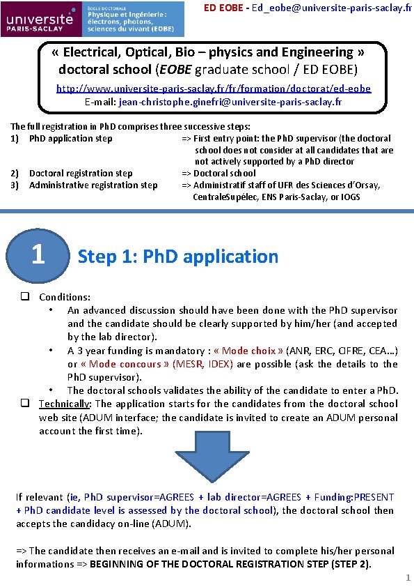 ED EOBE - Ed_eobe@universite-paris-saclay. fr « Electrical, Optical, Bio – physics and Engineering »