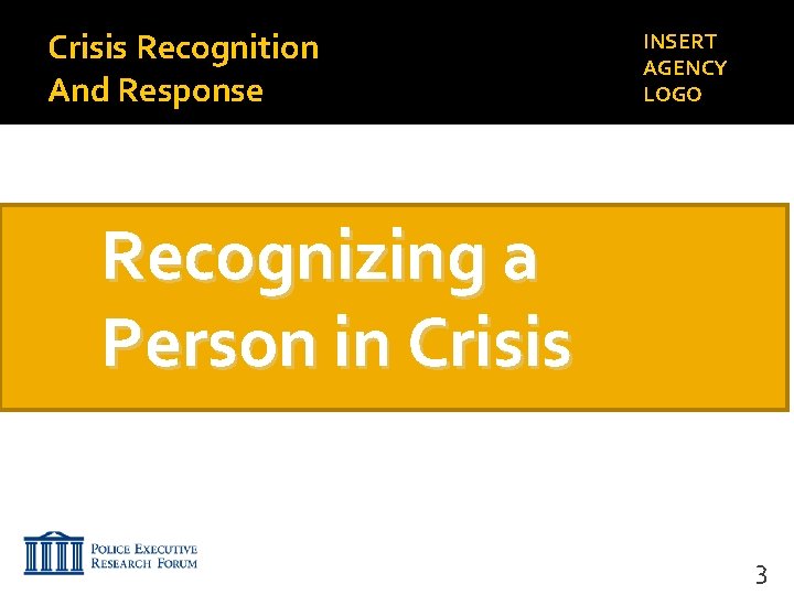 Crisis Recognition And Response INSERT AGENCY LOGO Recognizing a Person in Crisis 3 