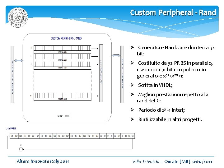 Custom Peripheral - Rand Ø Generatore Hardware di interi a 32 bit; Ø Costituito