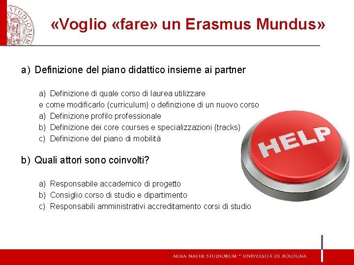  «Voglio «fare» un Erasmus Mundus» a) Definizione del piano didattico insieme ai partner