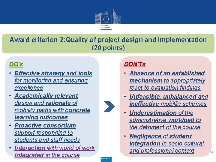 Award criterion 2: Quality of project design and implementation (20 points) DO's • Effective