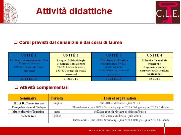 Attività didattiche q Corsi previsti dal consorzio e dai corsi di laurea. q Attività