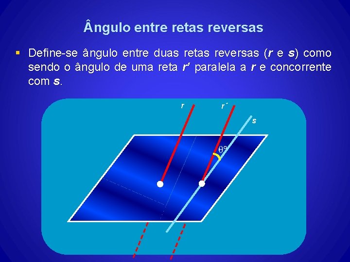 ngulo entre retas reversas § Define-se ângulo entre duas retas reversas (r e ngulo entre retas reversas § Define-se ângulo entre duas retas reversas (r e