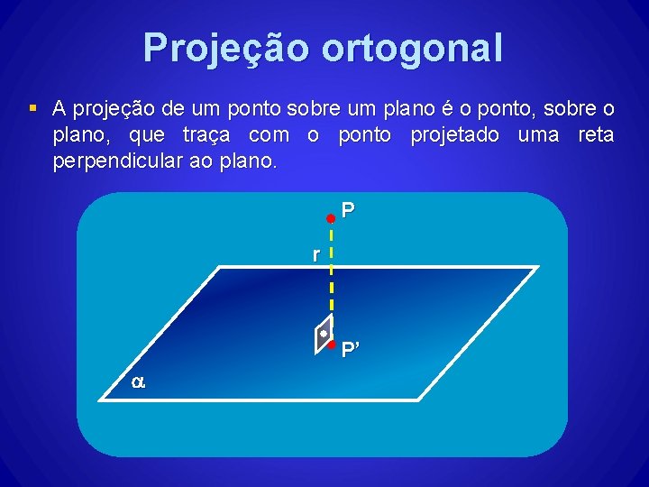 Projeção ortogonal § A projeção de um ponto sobre um plano é o ponto, Projeção ortogonal § A projeção de um ponto sobre um plano é o ponto,
