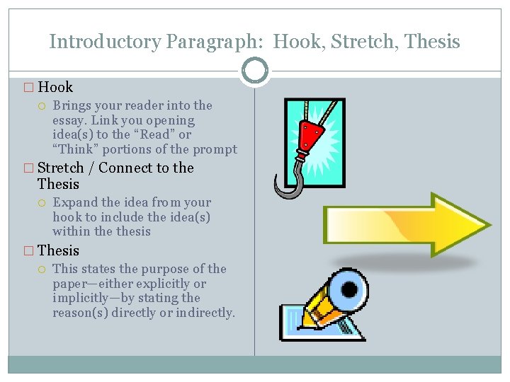 Introductory Paragraph: Hook, Stretch, Thesis � Hook Brings your reader into the essay. Link